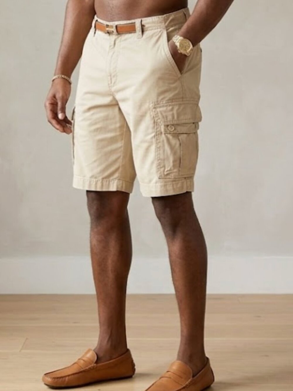 Tommy Hilfiger Khaki Tan Cotton Classic Fit Cargo Shorts SZ 32